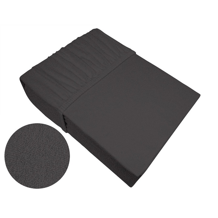 Cearceaf cu elastic 180x200cm, GRENO, frotte, 82% bumbac, 18% poliester, gri inchis