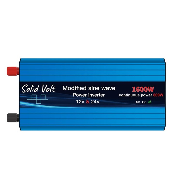 Invertor 800W/1600W unda modificata, 12V si 24 V - 220V, duce/functioneaza frigider, rulota, autorulota, casa, cabana, auto, tir, camion, baterii solare/auto Solid Volt