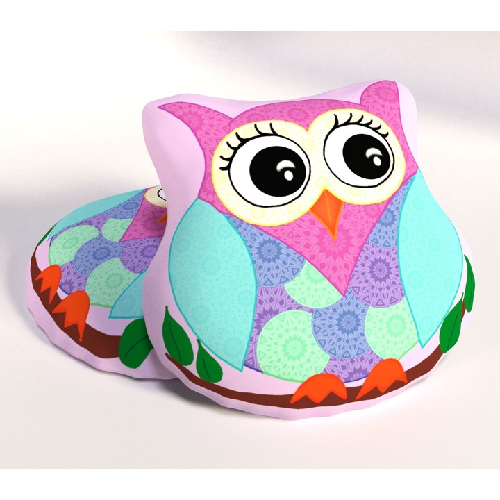 Perna decorativa pentru copii, model bufnita, microfibra, 30x40cm, multicolor