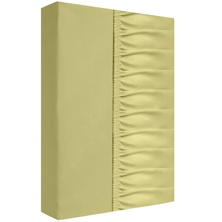 Сатениран чаршаф 140х200 см с ластик, маслиненозелен