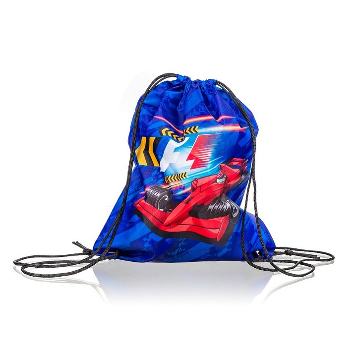 Rucsac pentru incaltaminte copii, model masini de formula , 33x39cm