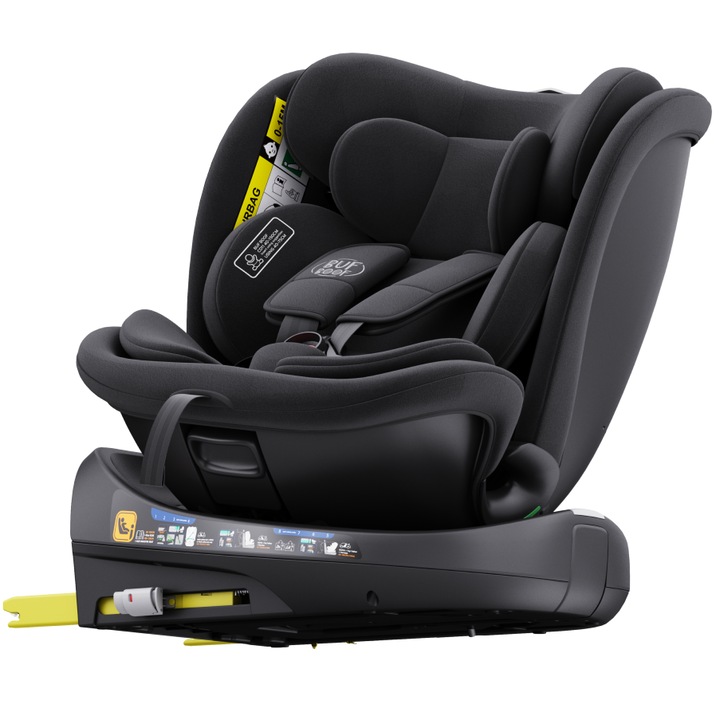 Столче за кола B-Joy DELUXE BUF BOOF iSIZE Black с Isofix позиция за сън 165 градуса, въртяща се на 360 градуса, 40-150 см