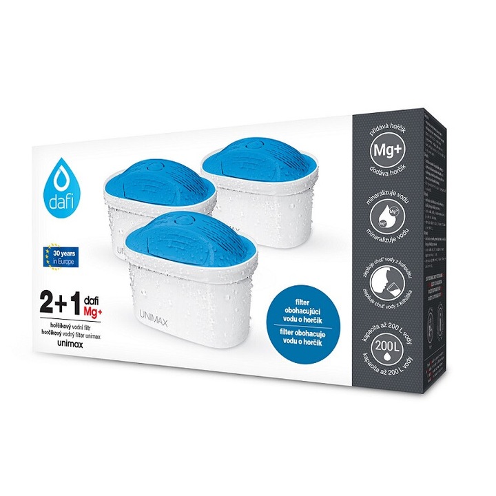 Set 3 filtre de apa Dafi, Unimax, cu magneziu, alb/albastru