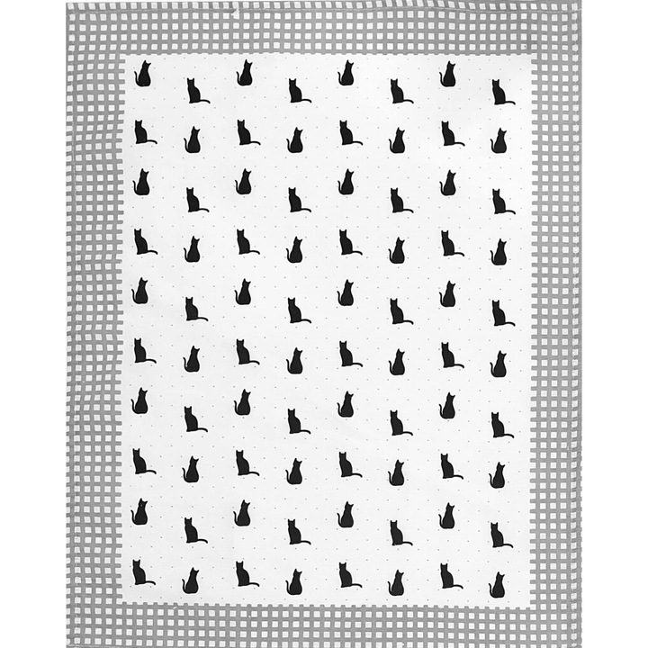 Laveta bucatarie, 50x64cm, model pisici, 100% bumbac, gri