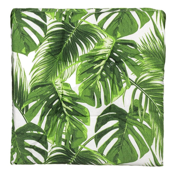 Perna Bej cu Model Frunze Tropicale din Bumbac pentru Scaun 40x40cm