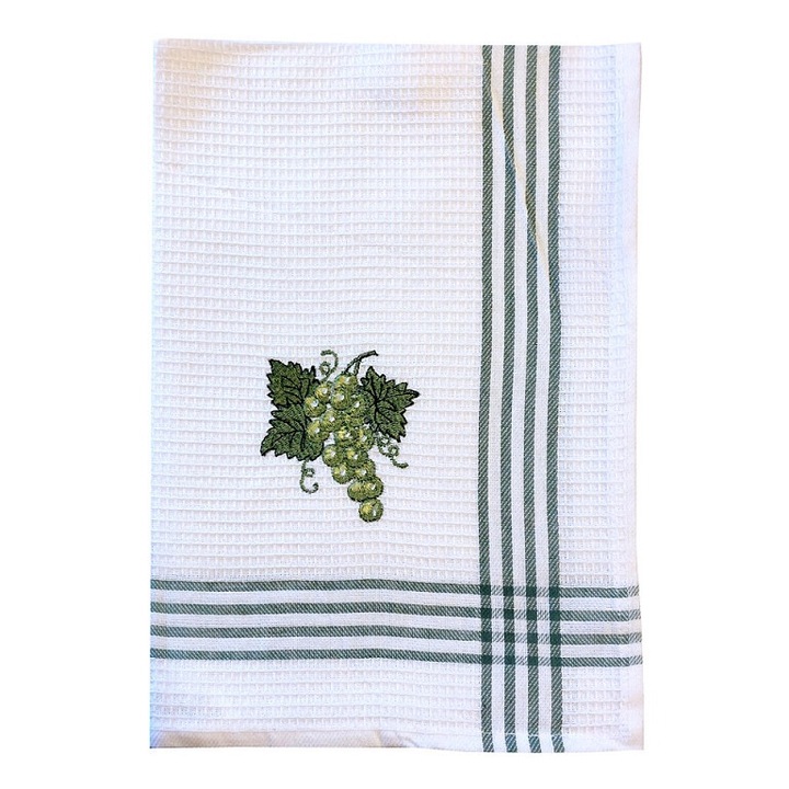 Stergator de bucatarie cu broderie, 50x70cm, alb, set