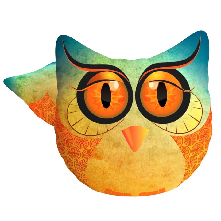 Perna decorativa pentru copii, 30x40cm, design bufnita, microfibra, umplutura din puf siliconic