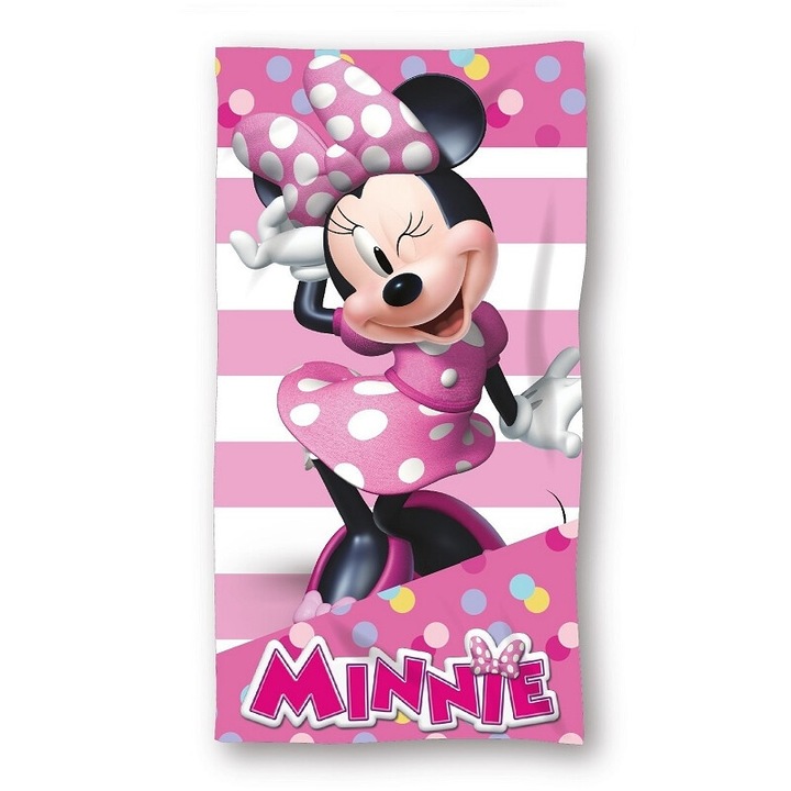 Prosop de plaja pentru copii, Myszka Minnie, 70x140 cm, 100% bumbac, print colorat