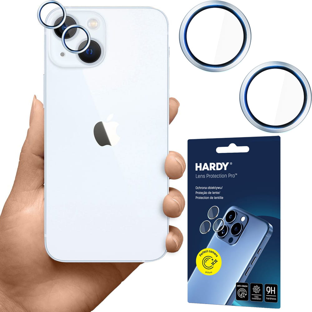 Sticla 3mk HARDY Lens Protection Pro pentru iPhone 15/ 15 Plus, albastru