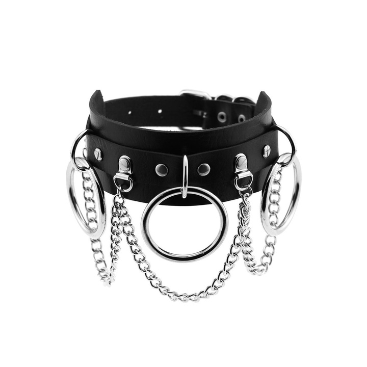 Accesoriu Bdsm, Harness Gothic, Design Seducator, Provocator, Confortabil, pentru Tinutele Roleplay, Look Modern, Neconformist, scoate in evidenta Formele, pentru Surprize Erotice, o Seara Speciala, Festivaluri, PYKA, marime universala, Negru | Argintiu