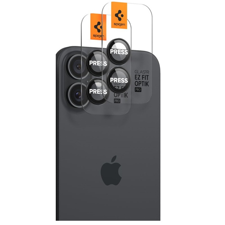 4 db Spigen Optik EZ FIT kompatibilis kameraüvegvédő készlet, amely kompatibilis az iPhone 16 / 16 Plus Black készülékkel