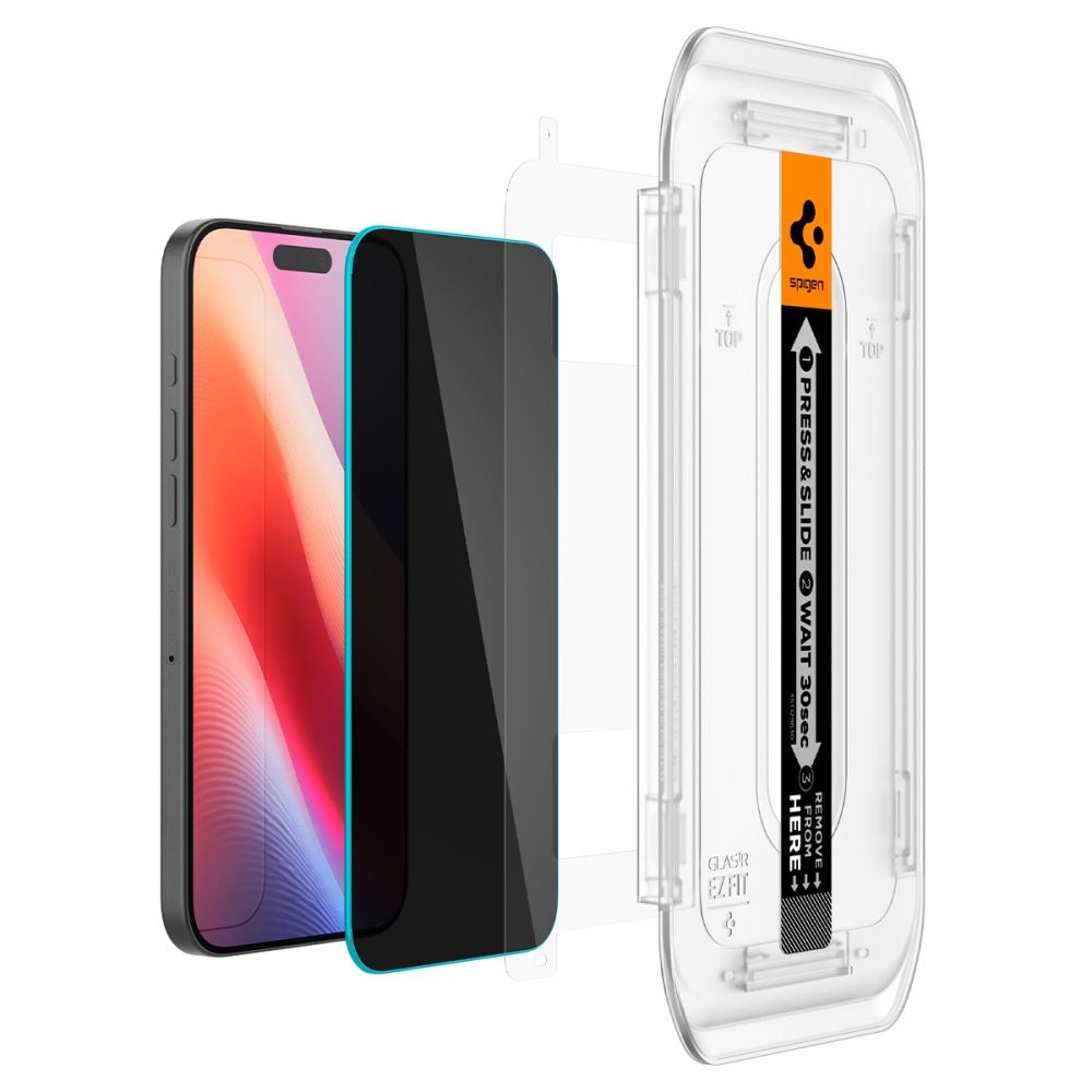Set 2 x Folie pentru iPhone iPhone 16 Pro cu aplicator - Spigen Glas.tR EZ FIT - Privacy