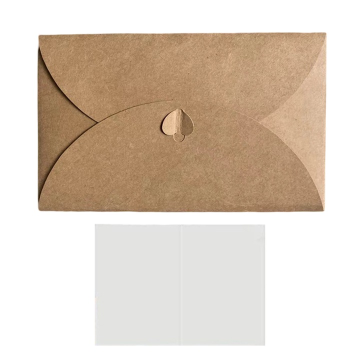 Ajándék boríték készlet, 60 db, 30 db kis barna boríték, 30 db üres kártya, 10,5x7,1 cm