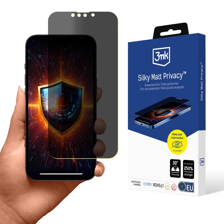 Folie protectie telefon, 3mk Silky Matt Privacy, protectie confidentialitate, finisaj mat, 250% rezistenta, pentru Apple iPhone 14