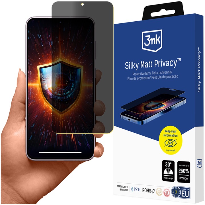 Telefonvédő fólia, 3MK Silky Matt Privacy, törésálló, karcálló, Samsung Galaxy S24+ készülékhez, szett