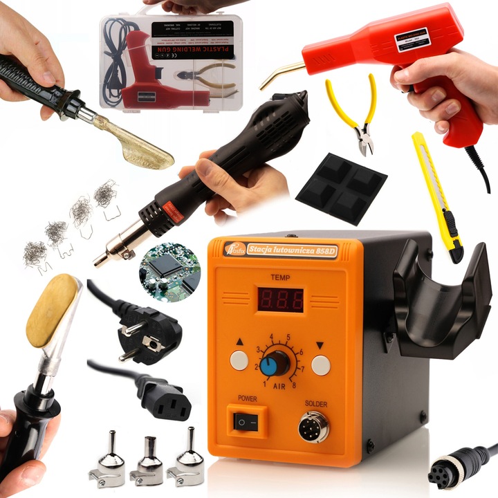 Станция за запояване с горещ въздух Rosfix, 858D, с поялник, телбод и 200 телчета