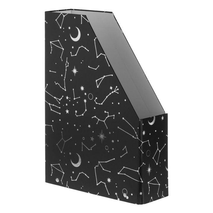Suport organizator birou pentru carti sau caiete din carton negru Antbro®, model Zodiac, 23 x 8 x 33 cm