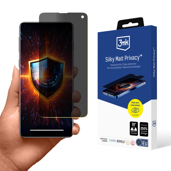 3MK Silky Matt Privacy védőfólia Samsung Galaxy S10-hez, matt, karcálló, könnyű telepítés