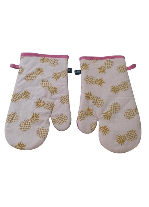 Set manusi de bucatarie Linda, roz, 19x30cm, design ananas