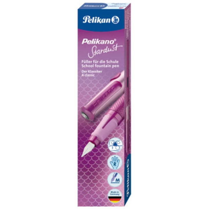 Stilou Pelikan Stardust, pentru dreptaci, penita M, patron inclus, Roz