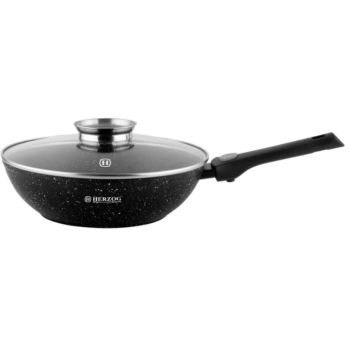 Tigaie wok cu capac marmorata, 32 cm Herzog HR 3618