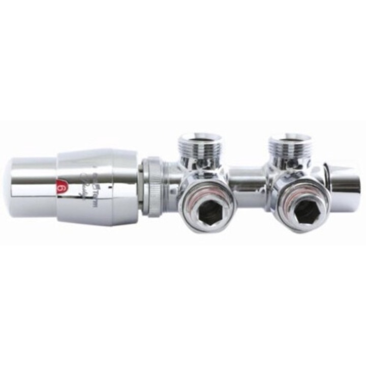 Set fitinguri TWINS, Varioterm, crom, 2 nypli reducatori 1/2x3/4", pentru radiatoare cu alimentare inferioara