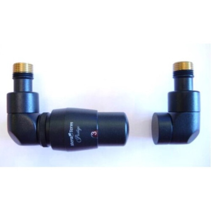 Set accesorii calorifere Varioterm, termostat Prestige, valve LUX, negru, drept