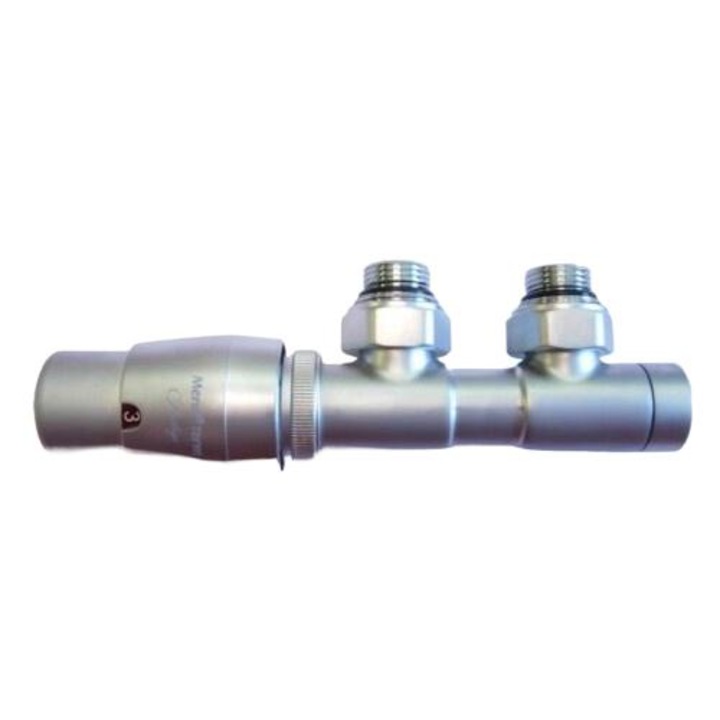 Set accesorii calorifere Varioterm, TWINS, termostat satin, valve satin dreapta, 1/2x3/4"