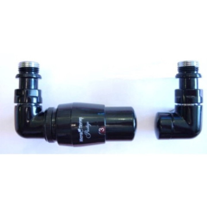 Set valve termostatic pentru calorifere, Varioterm, 3-axial, negru lucios, PEX 16x2