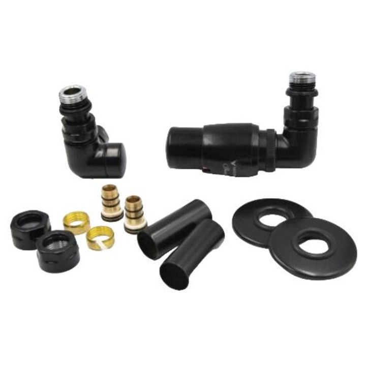 Kit montare pentru calorifere, Varioterm, Compatibil PEX 16x2 cm, Plastic, 3 supape, Negru mat