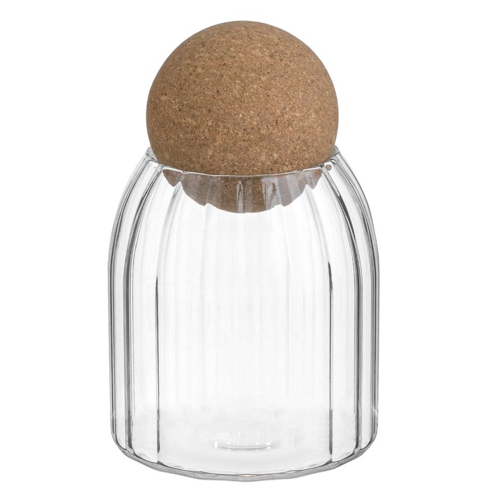 Borcan Antbro® din sticla transparenta cu model reliefat si capac din pluta, 490 ml