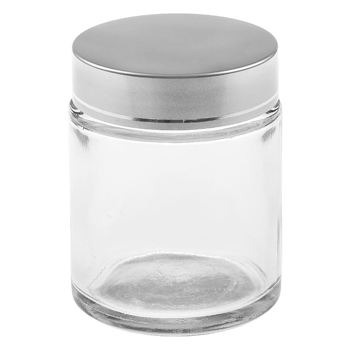 Borcan transparent din sticla cu capac din aluminiu Antbro®, 100 ml