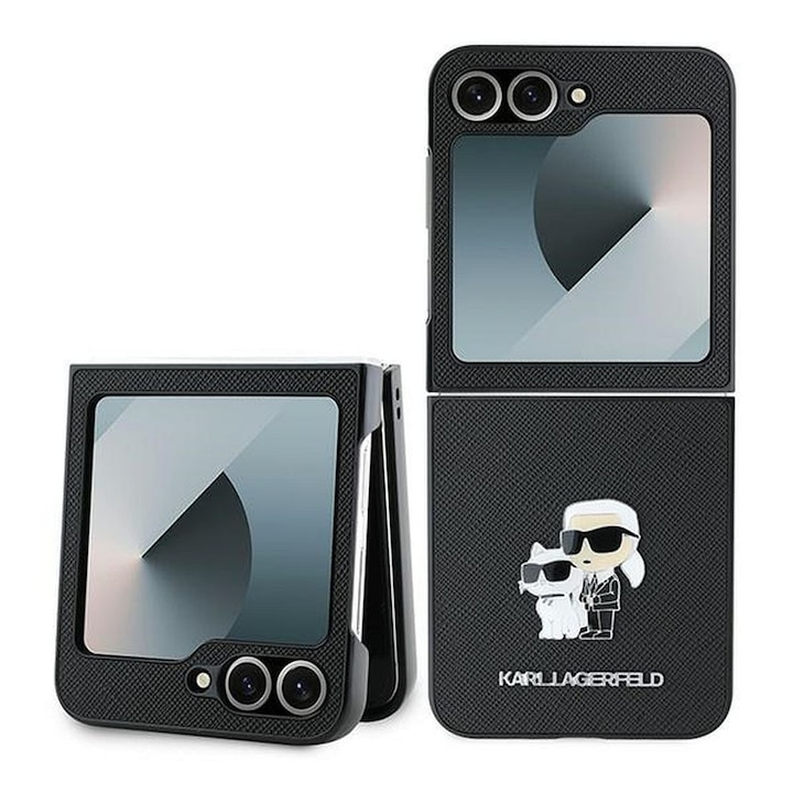Tok, Karl Lagerfeld Saffiano Metal Pin kompatibilis Samsung Galaxy Z Flip7 FE / Z Flip6, Fekete