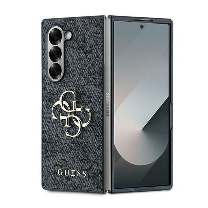 Калъф Guess за Samsung Galaxy Z Fold 6, модел 4G кожено метално лого, черен