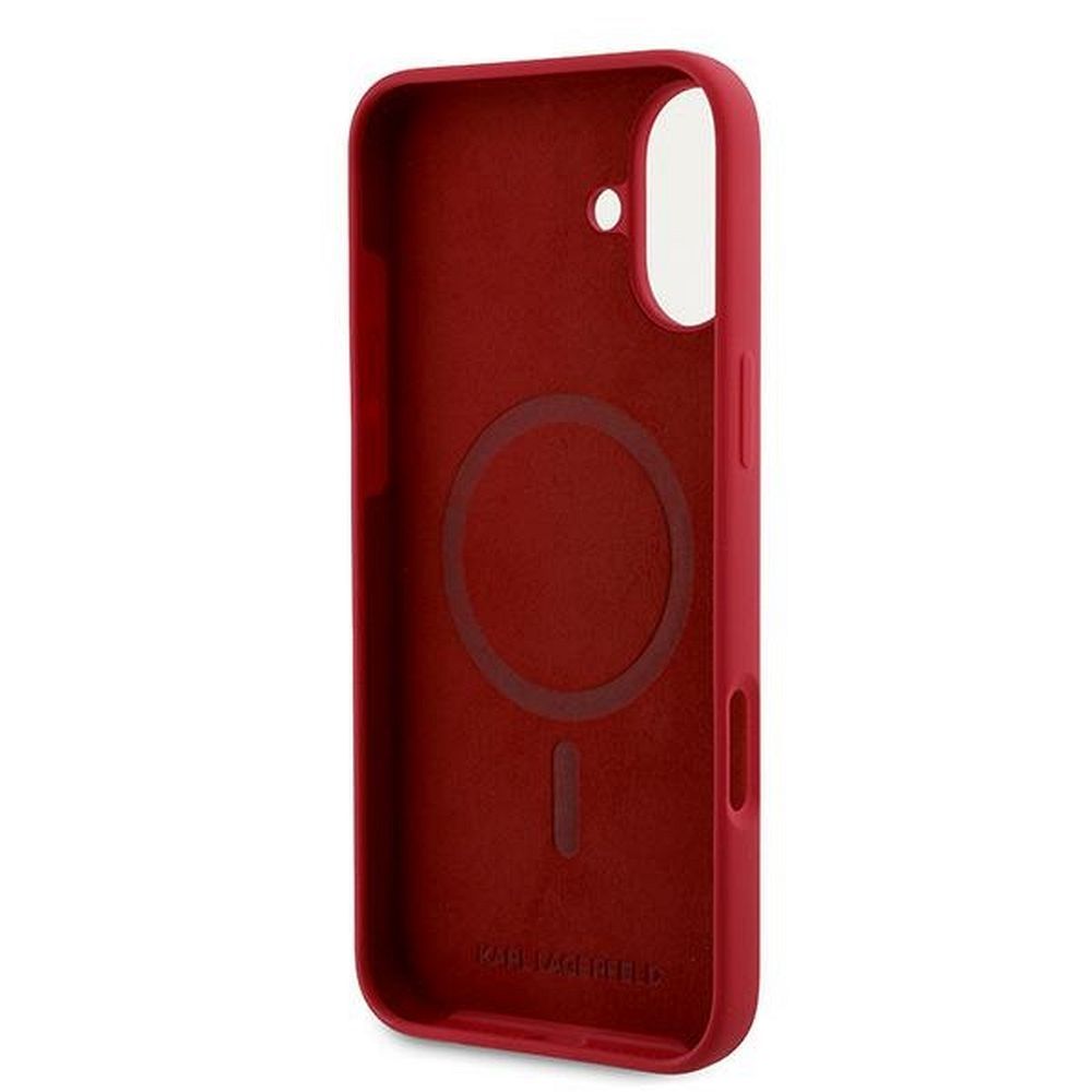 Husa Karl Lagerfeld pentru iPhone 16 Plus, Compatibila cu Magsafe, Model Silicone KC Body Ring, Rosu