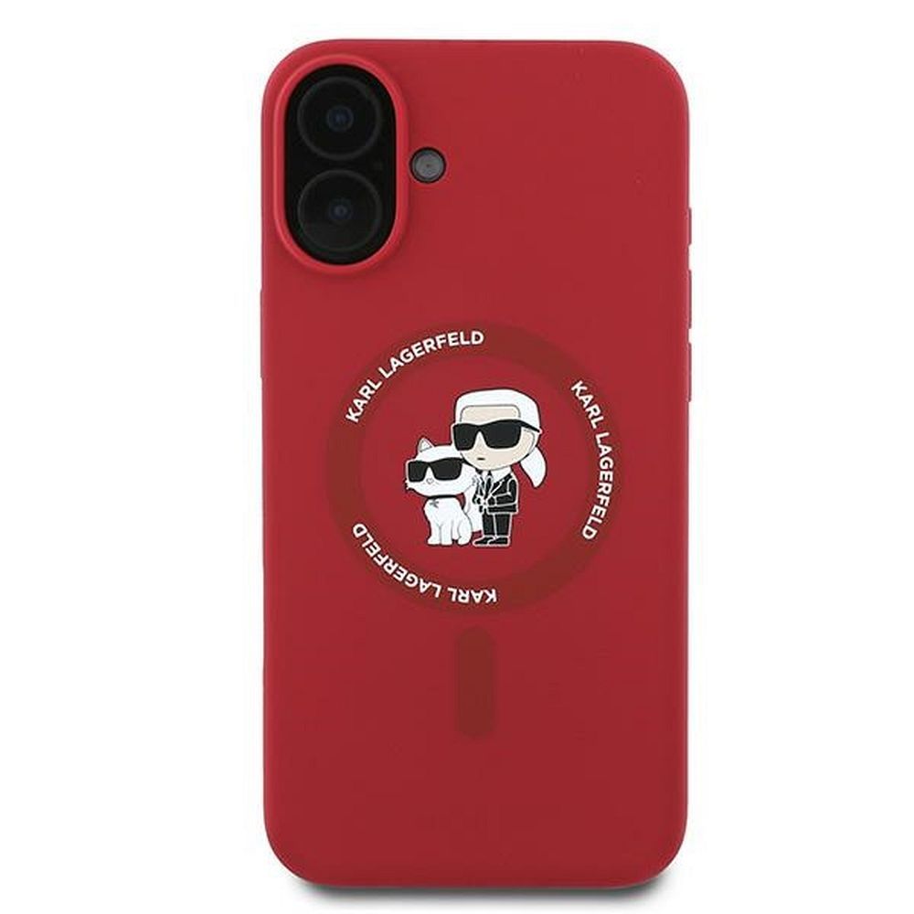 Husa Karl Lagerfeld pentru iPhone 16 Plus, Compatibila cu Magsafe, Model Silicone KC Body Ring, Rosu