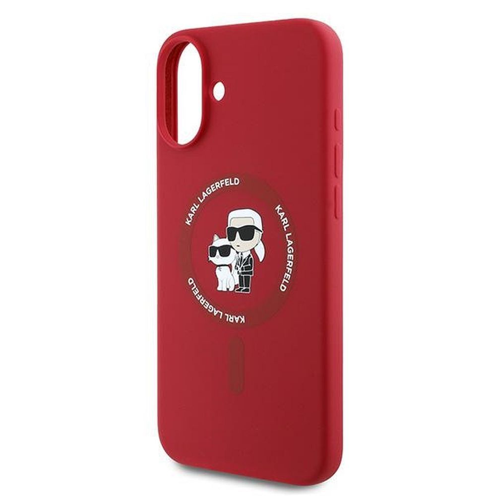 Husa Karl Lagerfeld pentru iPhone 16 Plus, Compatibila cu Magsafe, Model Silicone KC Body Ring, Rosu