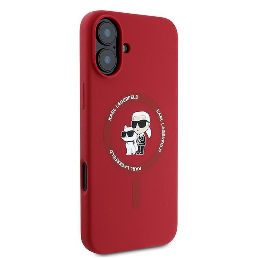 Husa Karl Lagerfeld pentru iPhone 16 Plus, Compatibila cu Magsafe, Model Silicone KC Body Ring, Rosu