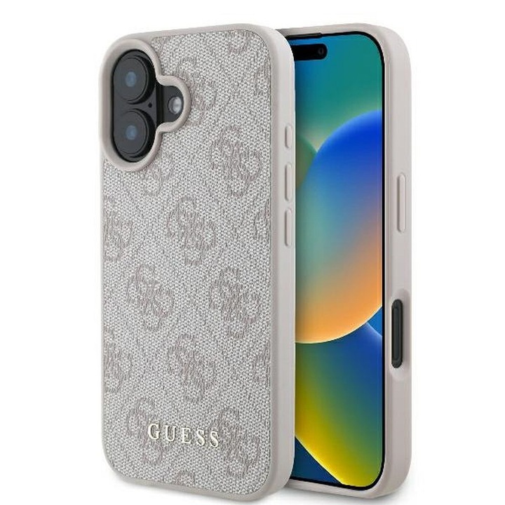 Husa Guess pentru iPhone 16 Plus, Model, PU 4G Classic, Alb/Roz