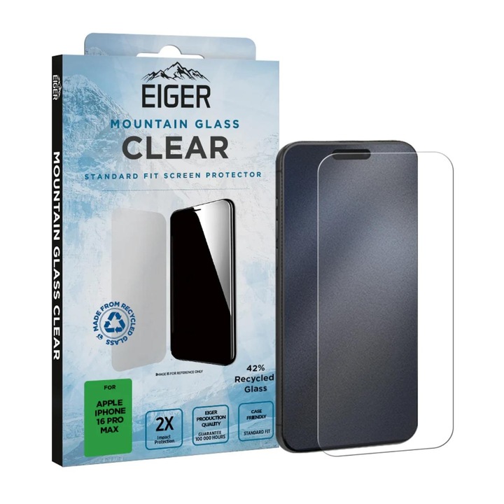 Защитно фолио Eiger Glass Mountain Glass за iPhone 16 Pro Max, Clear