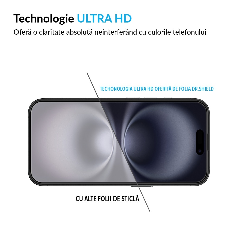 Folie Sticla Dr.Shield, Compatibil Apple iPhone 16, Full Cover 3D - Negru