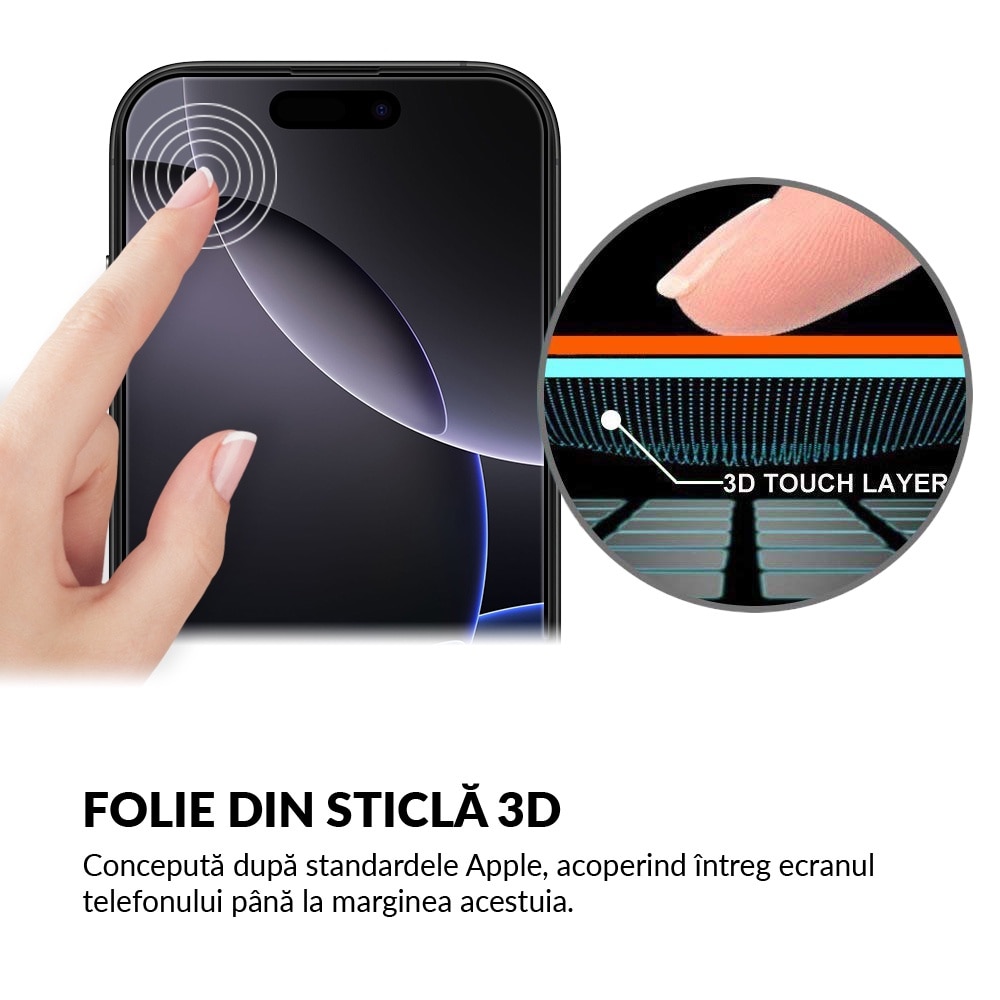 Folie Sticla Dr.Shield, Compatibil Apple iPhone 16 Pro, Full Cover 3D - Negru