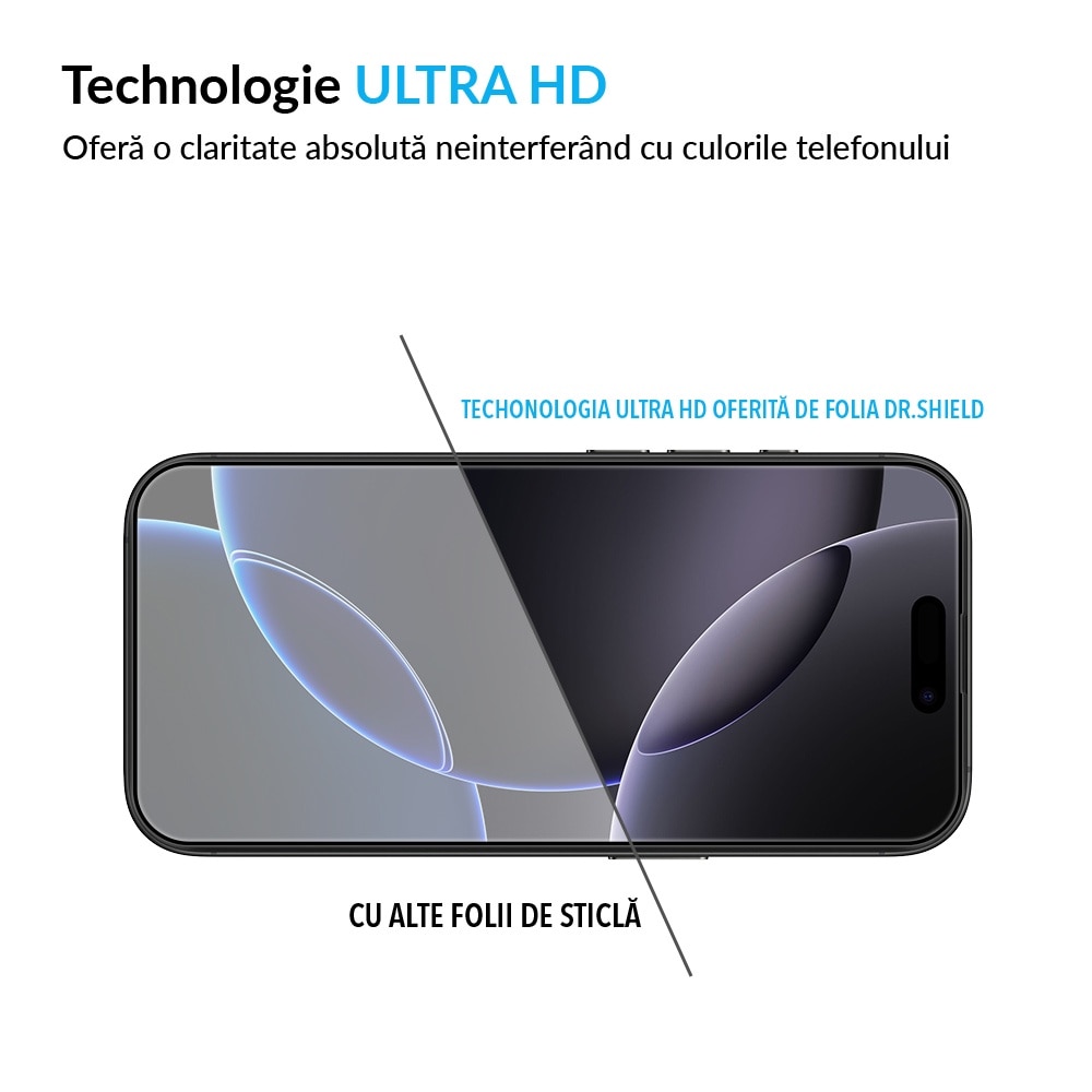 Folie Sticla Dr.Shield, Compatibil Apple iPhone 16 Pro, Full Cover 3D - Negru