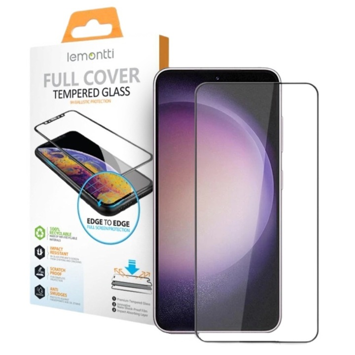 Folie Lemontti Sticla Full Fit compatibila cu Samsung Galaxy S23 FE Negru