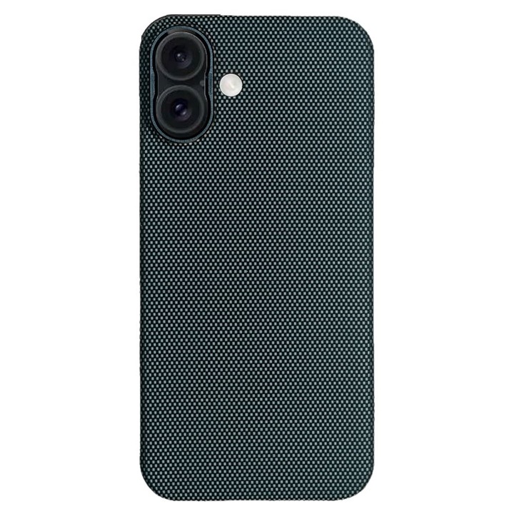 Husa fibra de carbon MagSafe SILKASE pentru Apple iPhone 16 Plus, aramid kevlar, metal camera, albastru