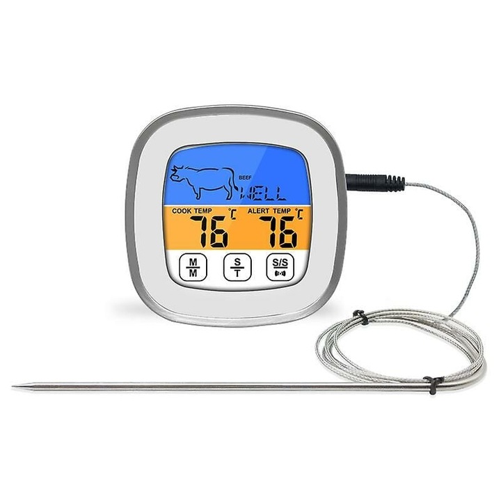 Termometru pentru carne Enforose, citire instantanee, rezistent la apa, sonda din otel inoxidabil, cu moduri de gatit si alarme personalizate