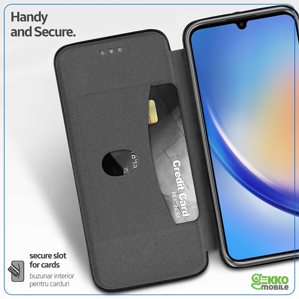 Husa carte pentru Samsung A34, cu Magnet, buzunar Card, Functie Stand, din Piele-Eco, interior Microfibra, 360° Elegance, Neagra