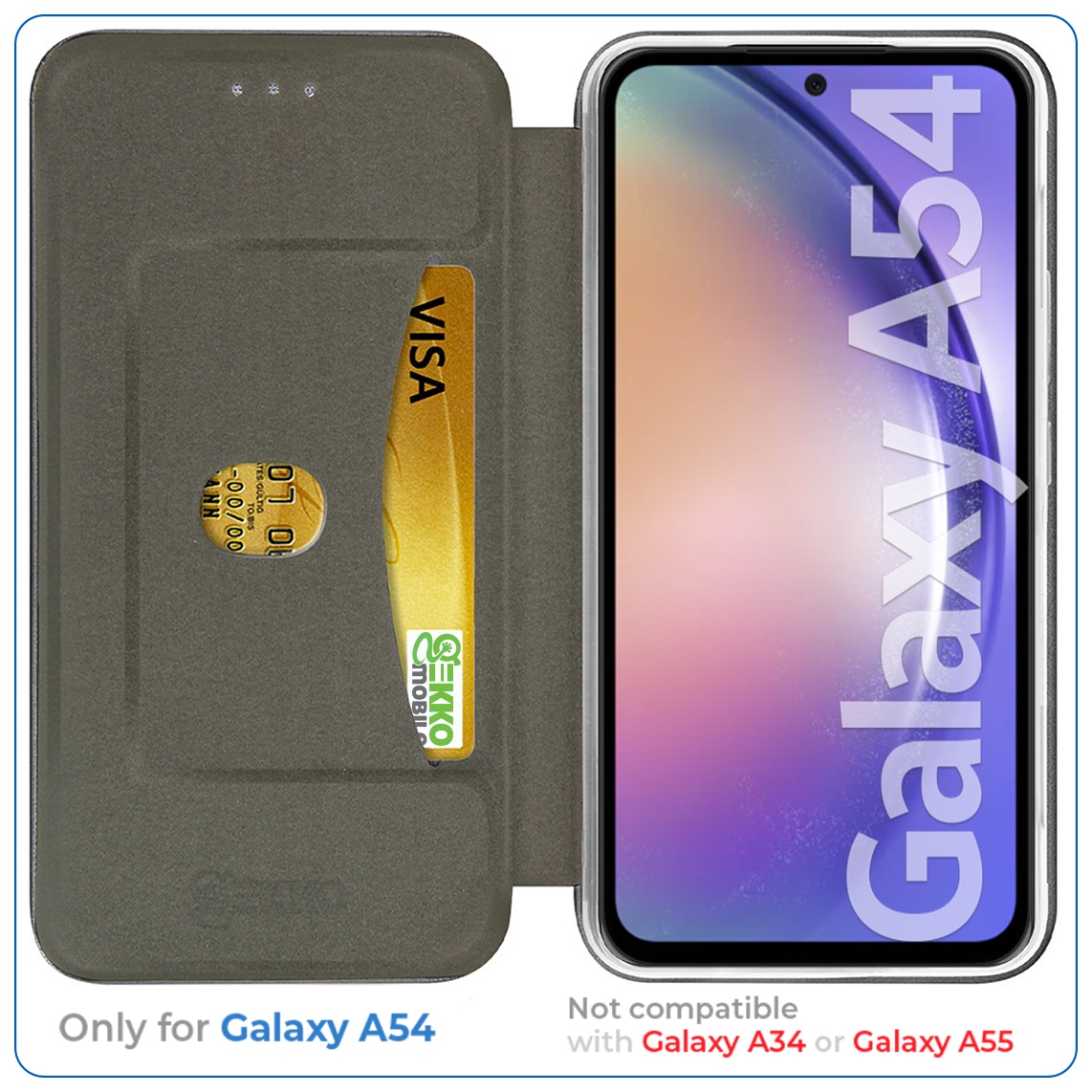 Husa carte pentru Samsung Galaxy A54, Flip Book cu Magnet intern, buzunar Card, Functie Stand, textura din Piele-Eco cu interior Microfibra si Silicon, 360° Elegance, Neagra