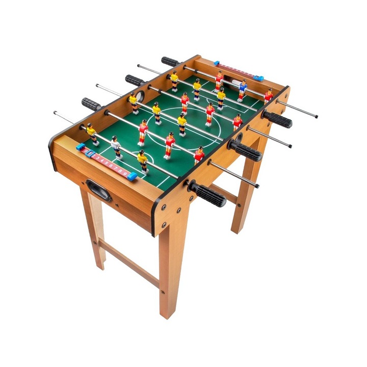 Masa de Fotbal cu Picioruse, cu Teren si 18 Jucatori, Comando Games, Tablou de Scor din Metal, Material Lemn si ABS, 69x36.5x61 cm, Lemn fag