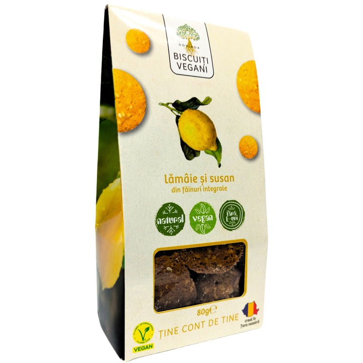 Biscuiti vegani integrali handmade cu Lamaie si Susan, fara E-uri, coloranti sau conservanti, 80g, Govinda